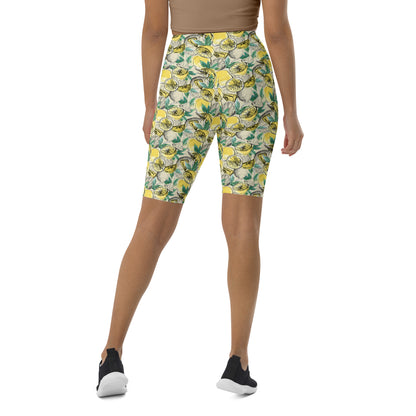 Citrus Splash Yellow High-Waisted Biker Shorts