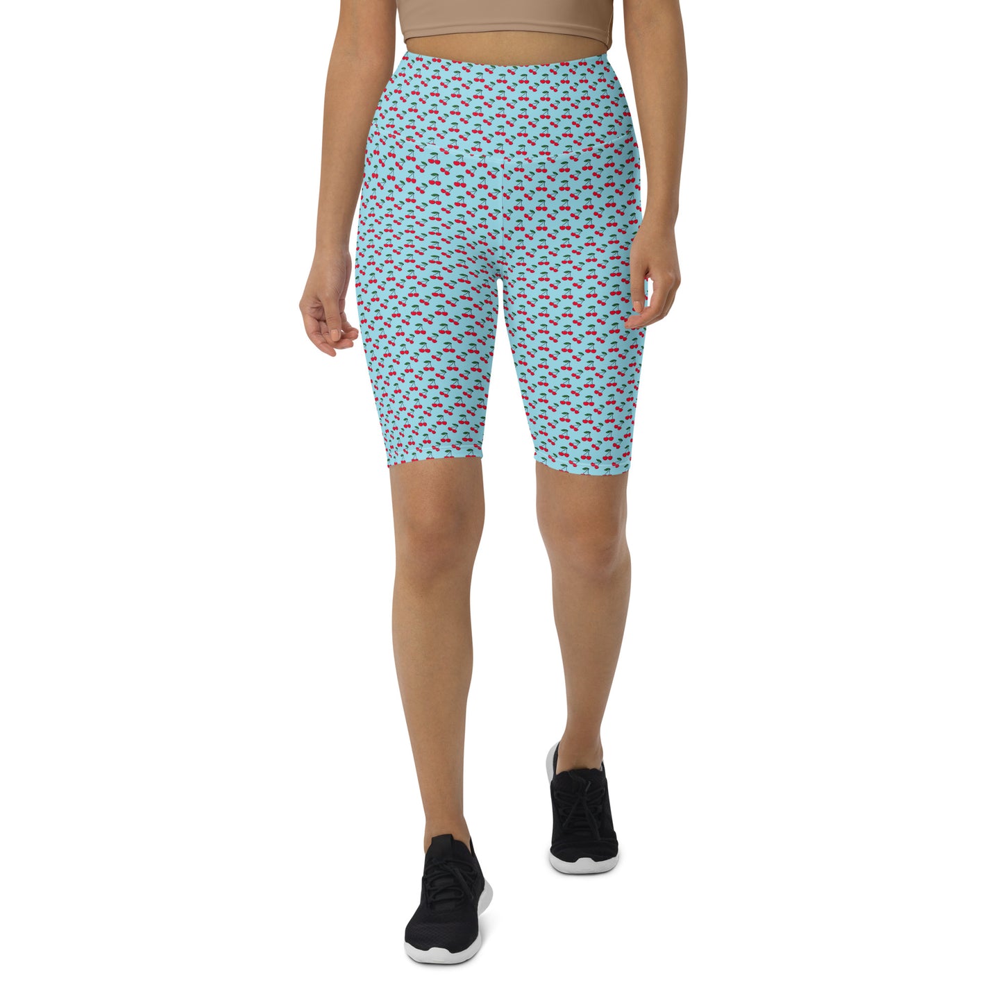 Cherry Blossom Blue High-Waisted Biker Shorts