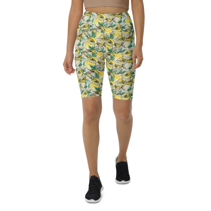 Citrus Splash Yellow High-Waisted Biker Shorts