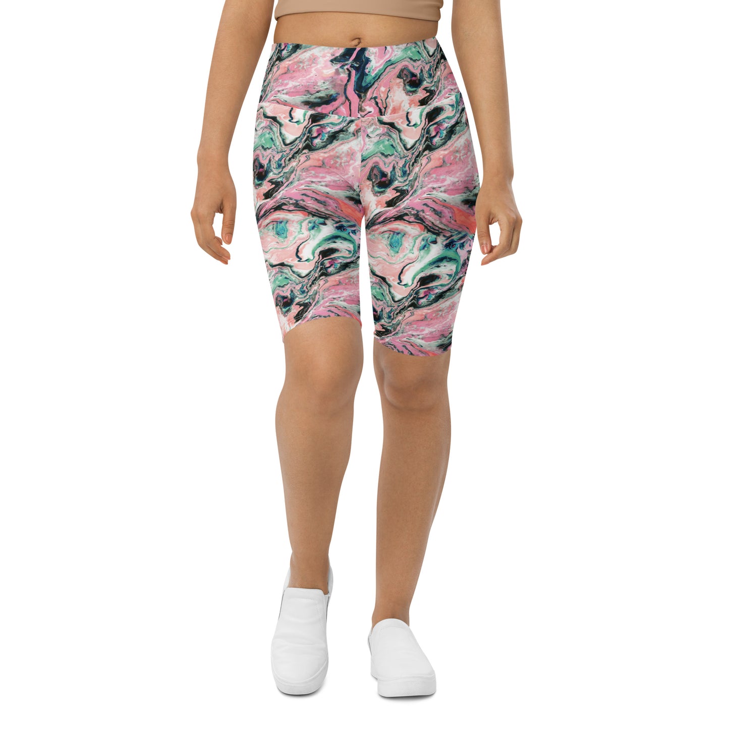 Blush Swirl High-Waisted Biker Shorts