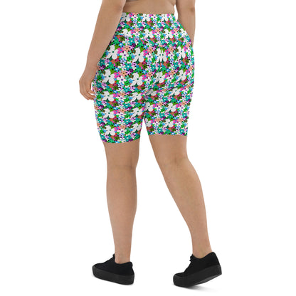 Floral Colorful High-Waisted Biker Shorts