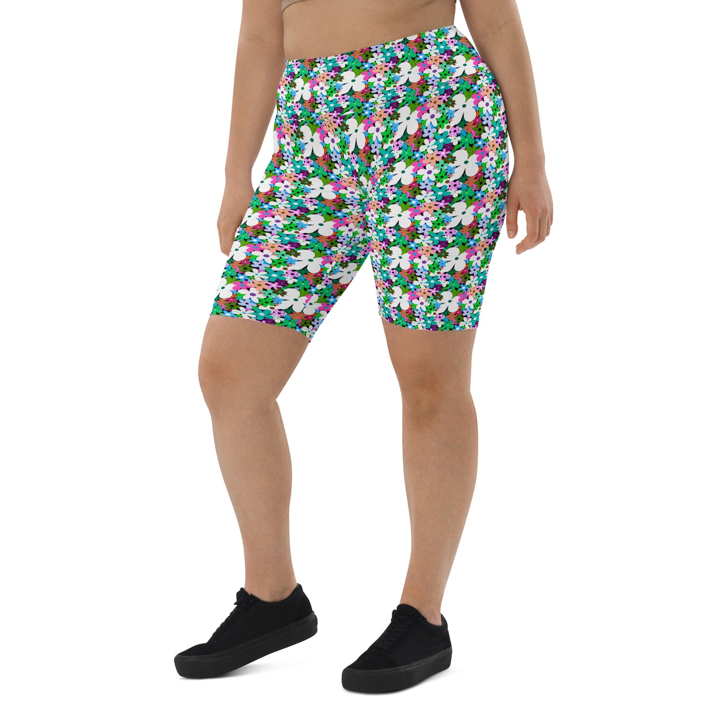 Floral Colorful High-Waisted Biker Shorts