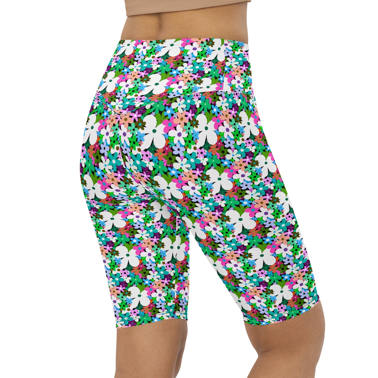 Floral Colorful High-Waisted Biker Shorts