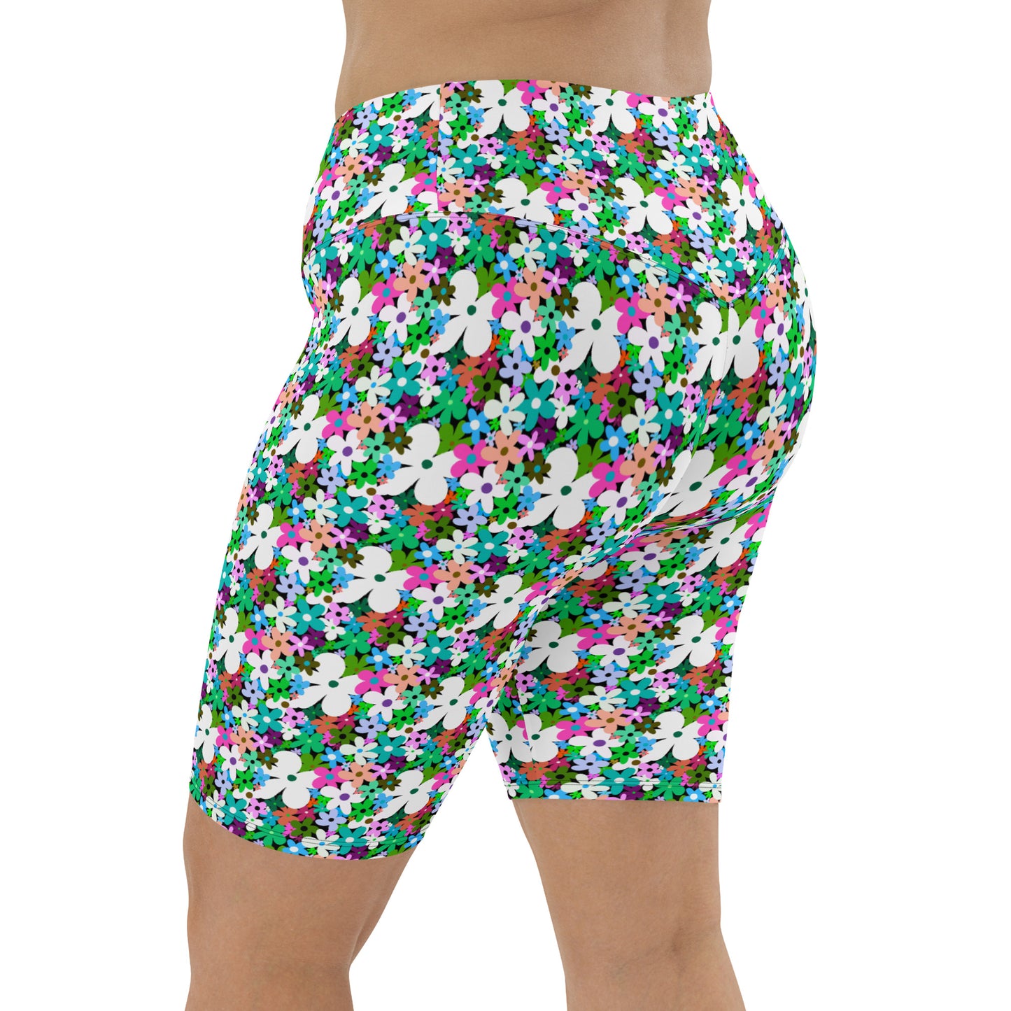 Floral Colorful High-Waisted Biker Shorts