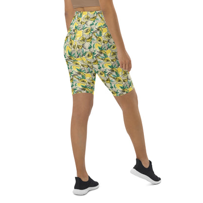 Citrus Splash Yellow High-Waisted Biker Shorts