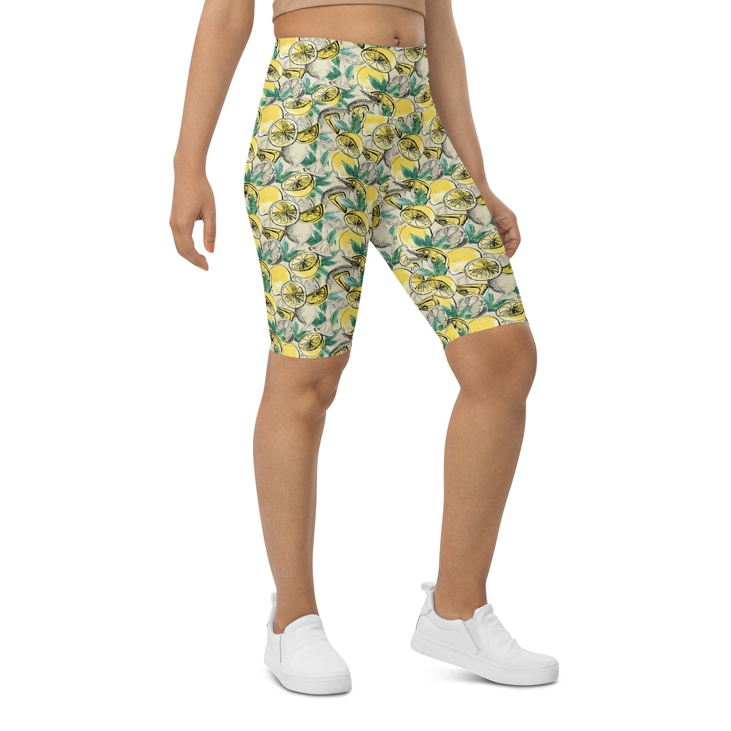 Citrus Splash Yellow High-Waisted Biker Shorts