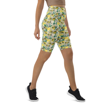 Citrus Splash Yellow High-Waisted Biker Shorts