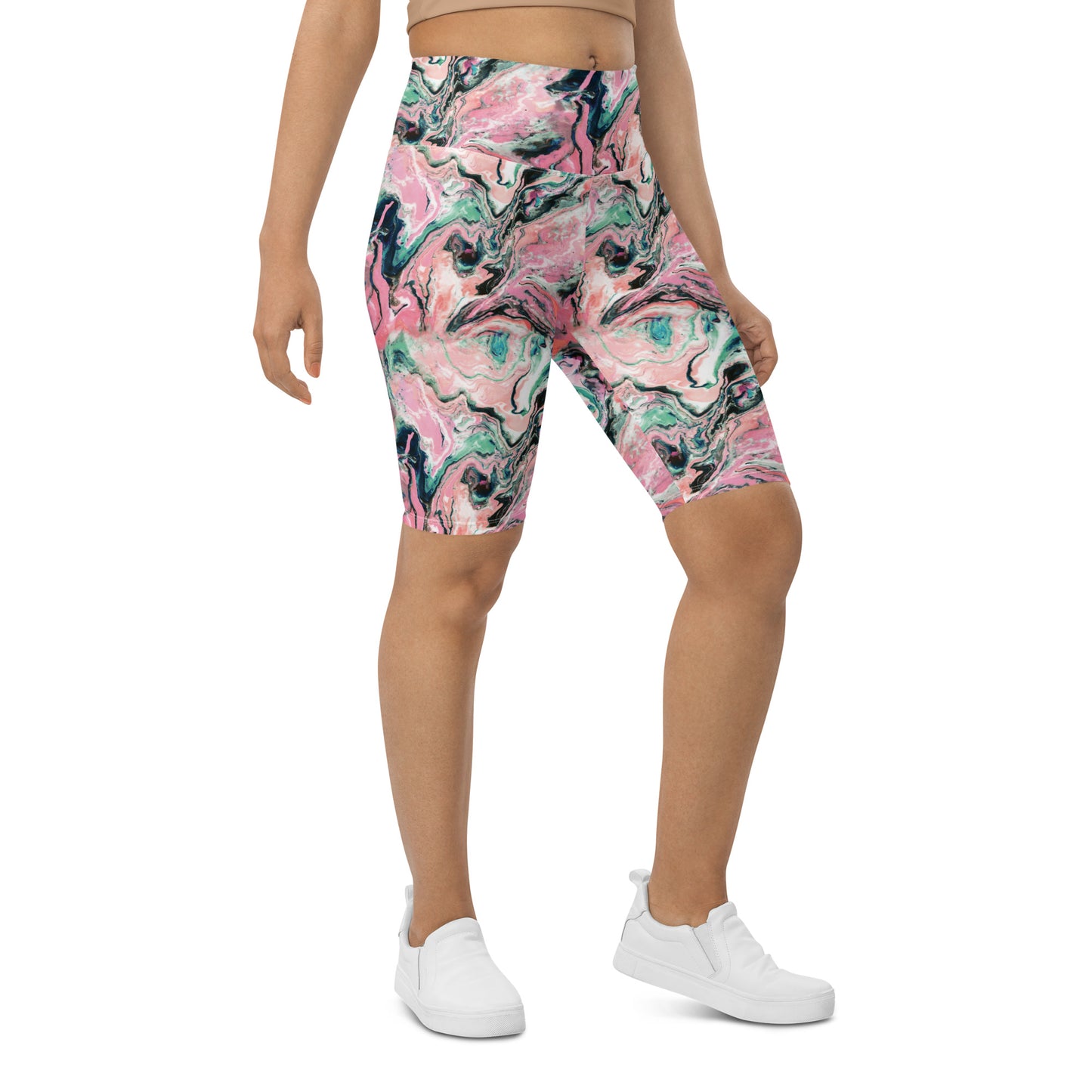 Blush Swirl High-Waisted Biker Shorts