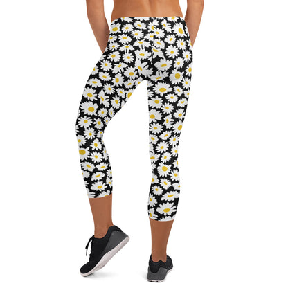 Floral Eclipse Black Mid-Rise Capri Leggings