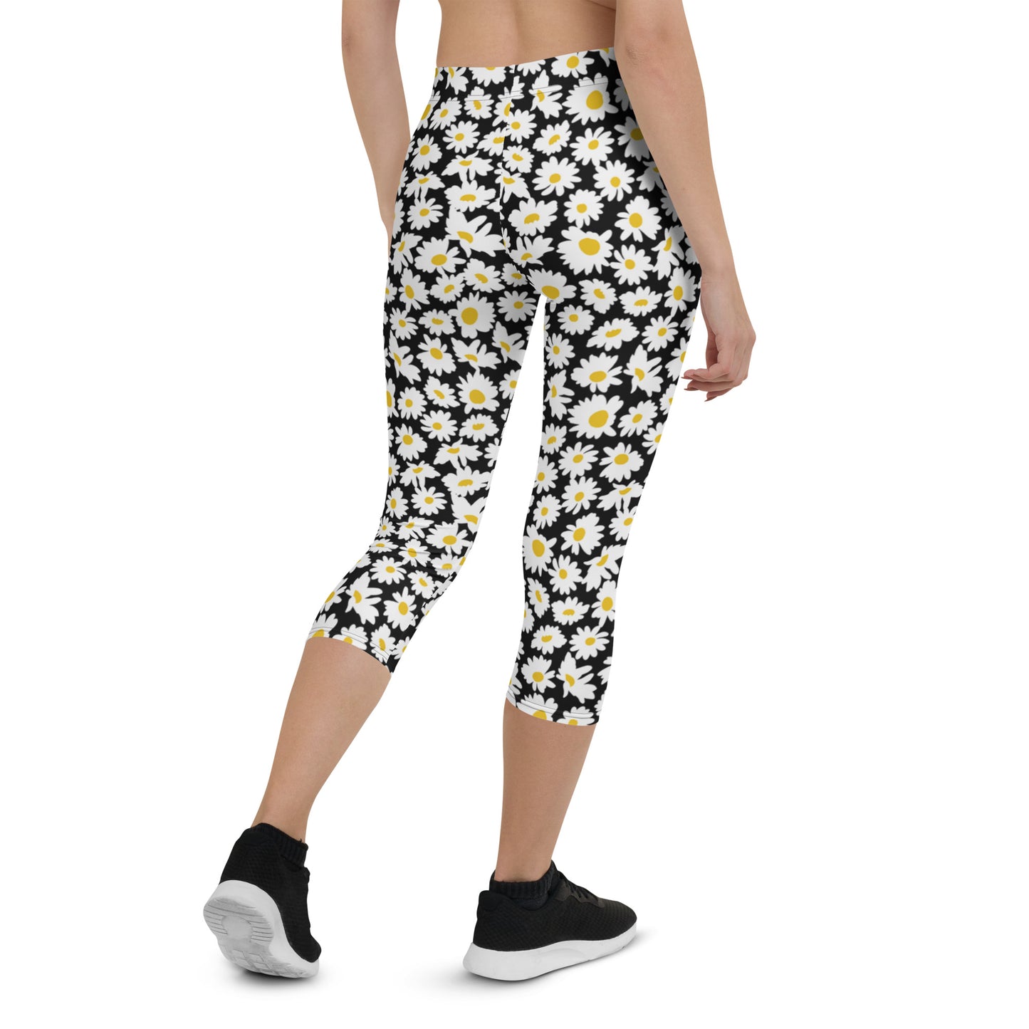 Floral Eclipse Black Mid-Rise Capri Leggings