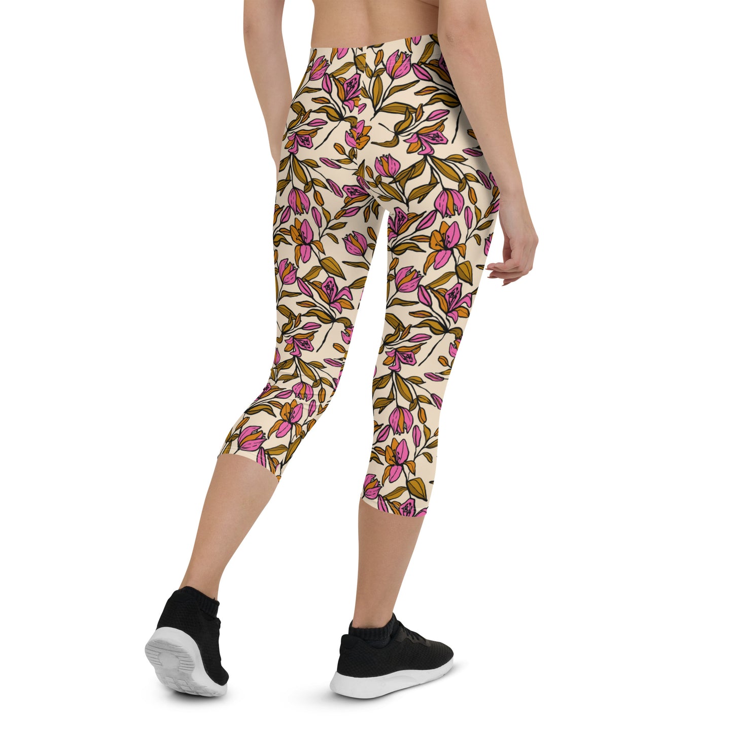 Whispering Petals Mid-Rise Capri Leggings