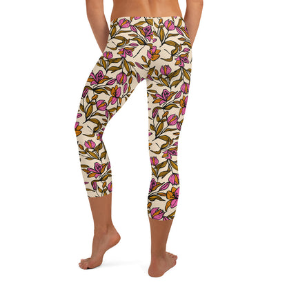 Whispering Petals Mid-Rise Capri Leggings