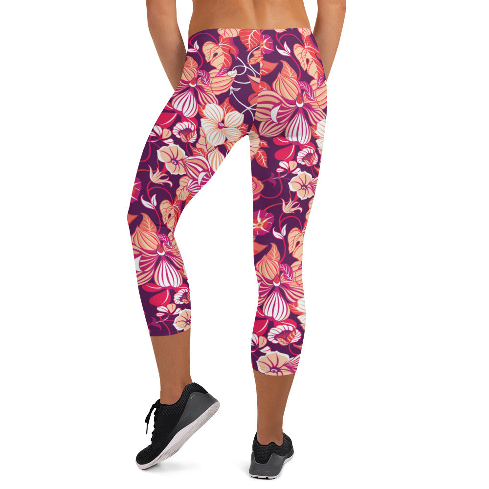 Mystic Petals Mid-Rise Capri Leggings