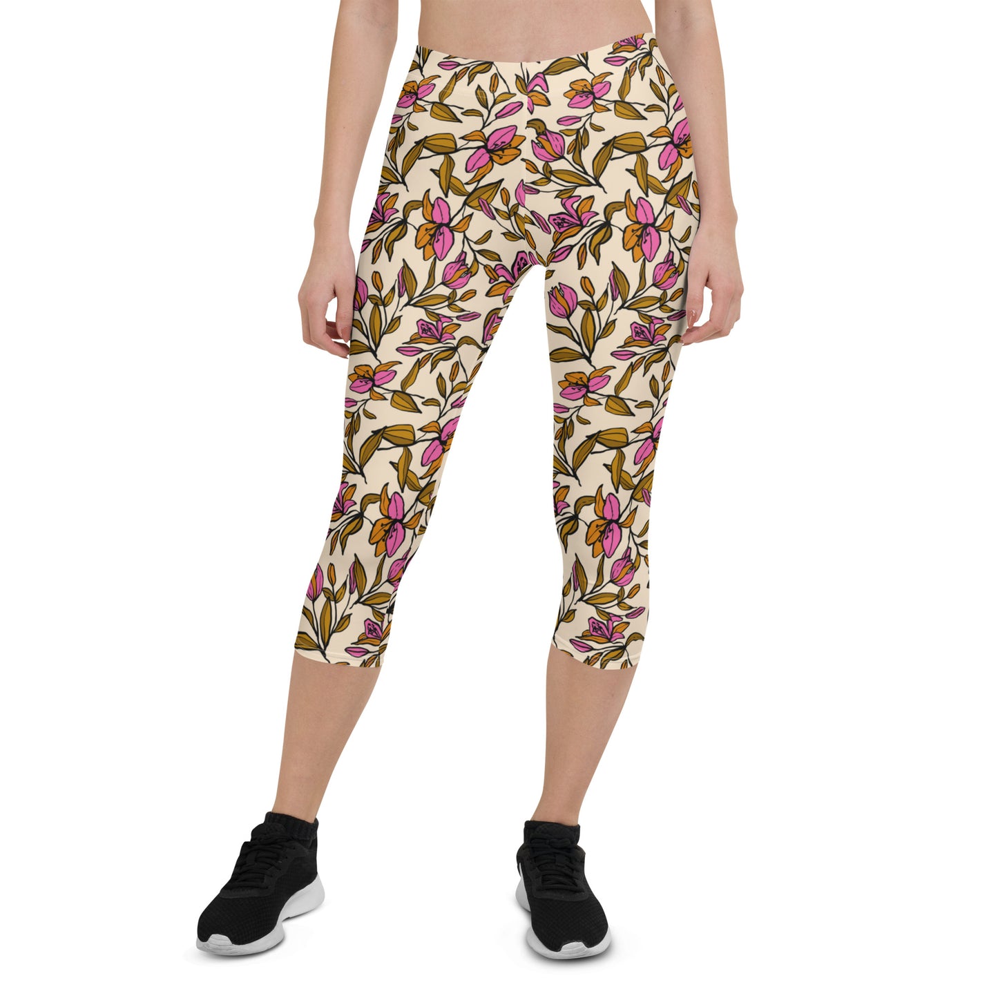 Whispering Petals Mid-Rise Capri Leggings