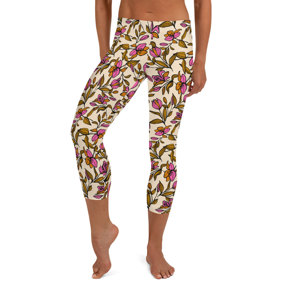 Whispering Petals Mid-Rise Capri Leggings