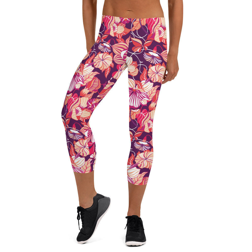 Mystic Petals Mid-Rise Capri Leggings