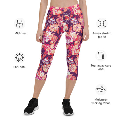 Mystic Petals Mid-Rise Capri Leggings