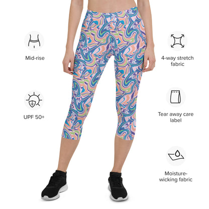 Marble Wave Mid-Rise Capri Leggings