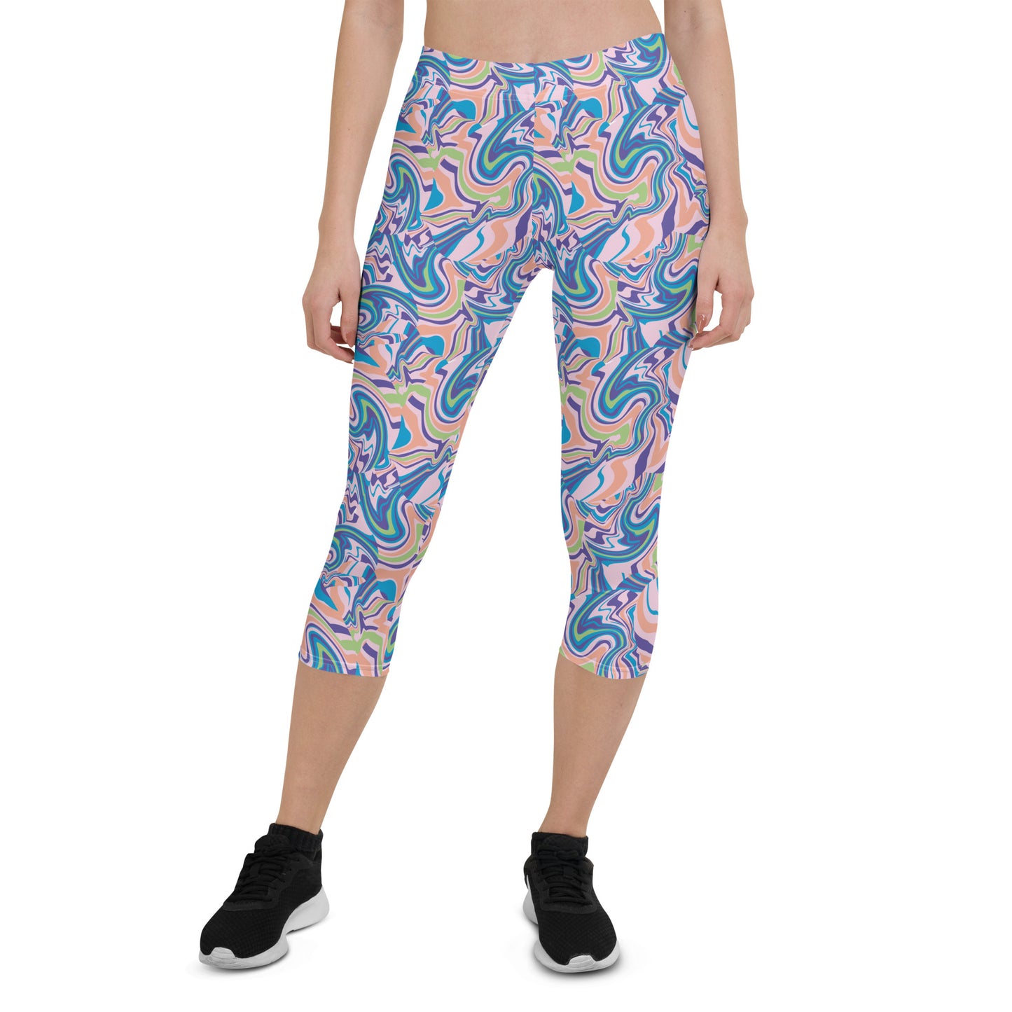 Marble Wave Mid-Rise Capri Leggings