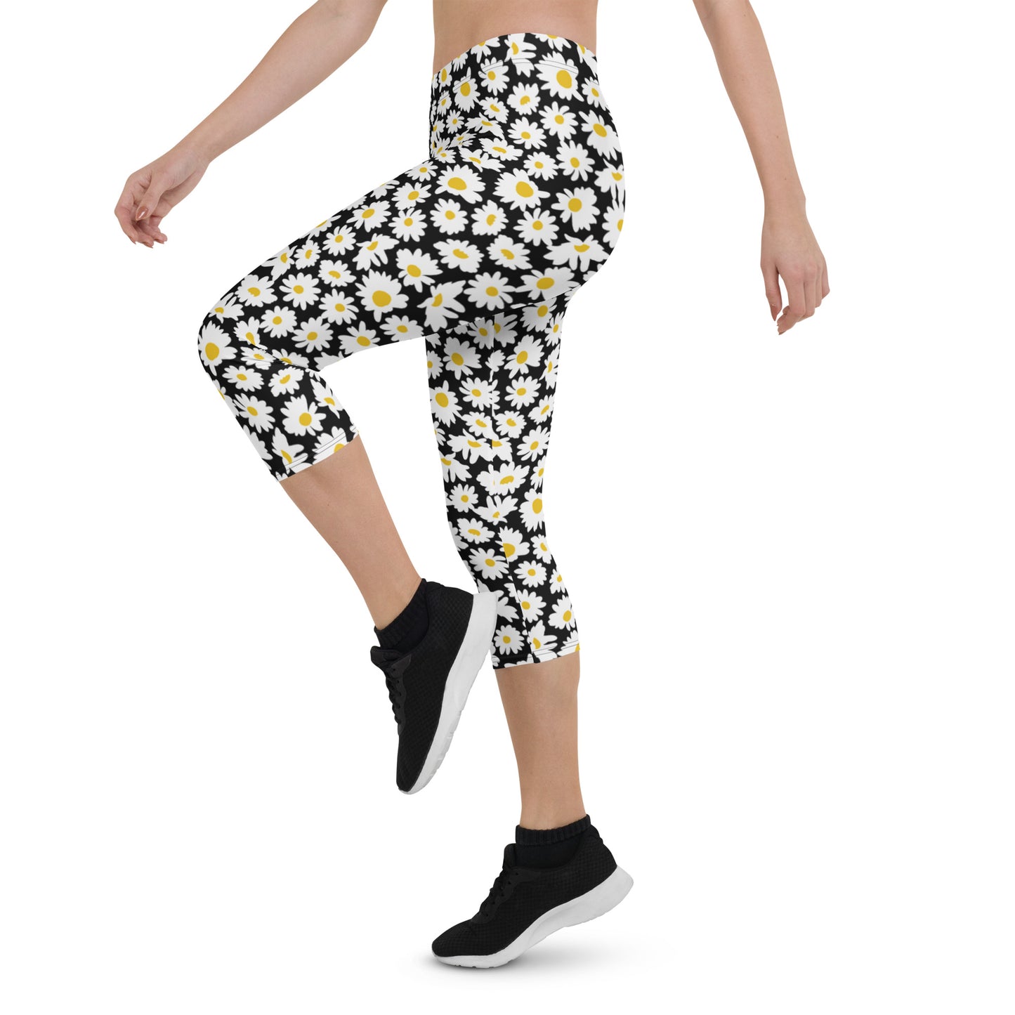 Floral Eclipse Black Mid-Rise Capri Leggings