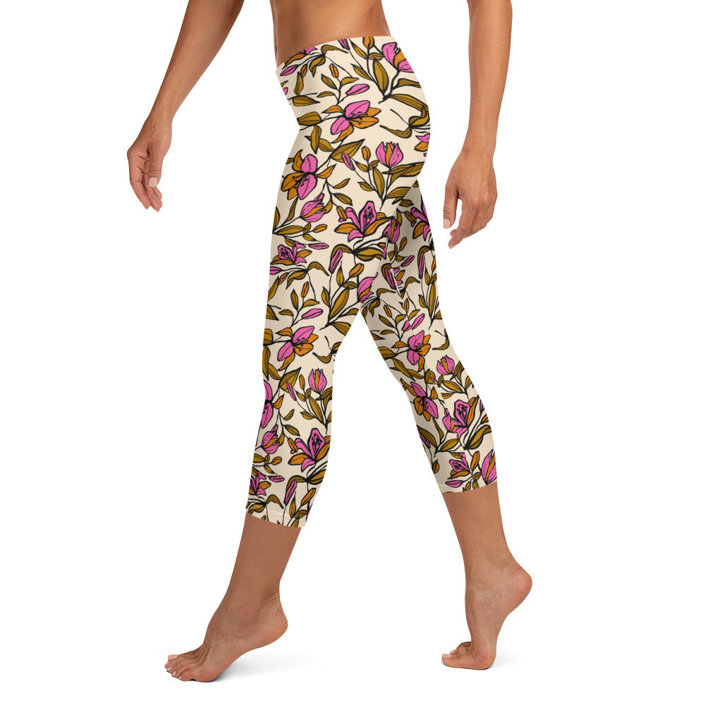 Whispering Petals Mid-Rise Capri Leggings