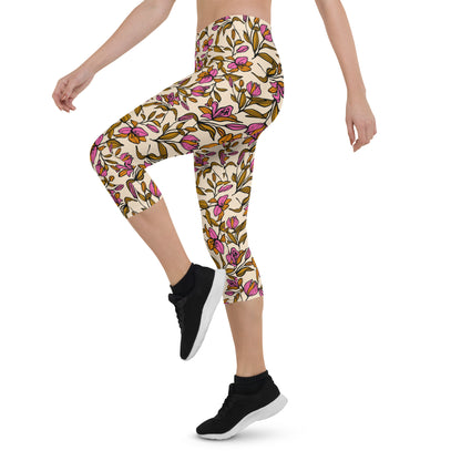 Whispering Petals Mid-Rise Capri Leggings