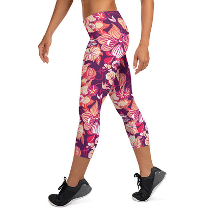 Mystic Petals Mid-Rise Capri Leggings