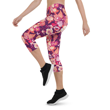 Mystic Petals Mid-Rise Capri Leggings