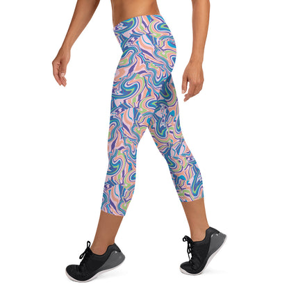 Marble Wave Mid-Rise Capri Leggings