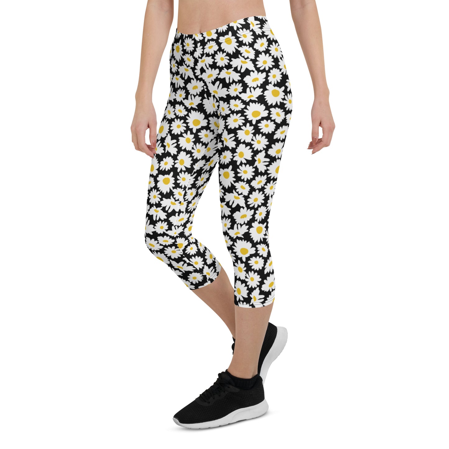 Floral Eclipse Black Mid-Rise Capri Leggings