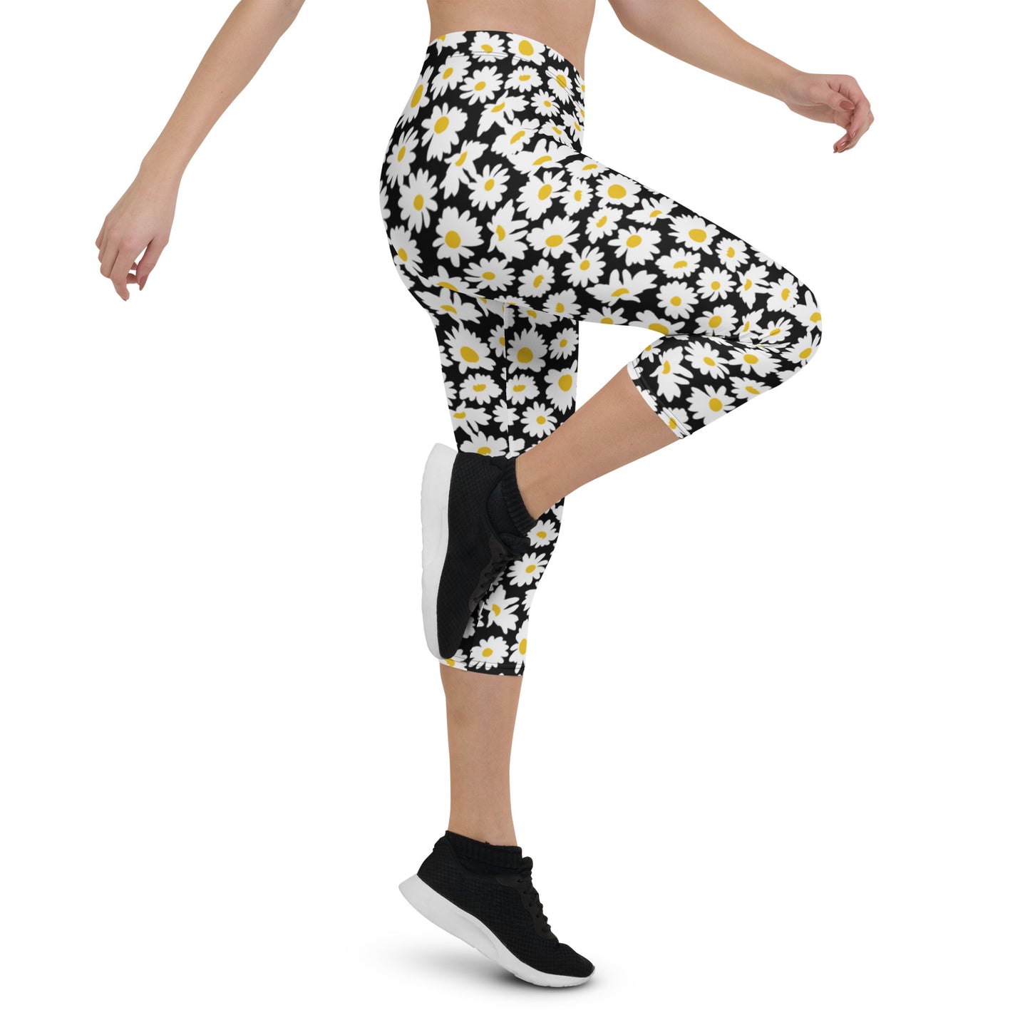 Floral Eclipse Black Mid-Rise Capri Leggings