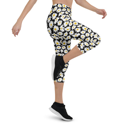 Floral Eclipse Black Mid-Rise Capri Leggings