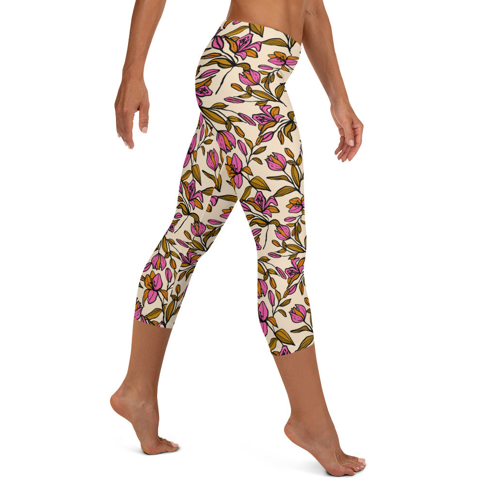 Whispering Petals Mid-Rise Capri Leggings