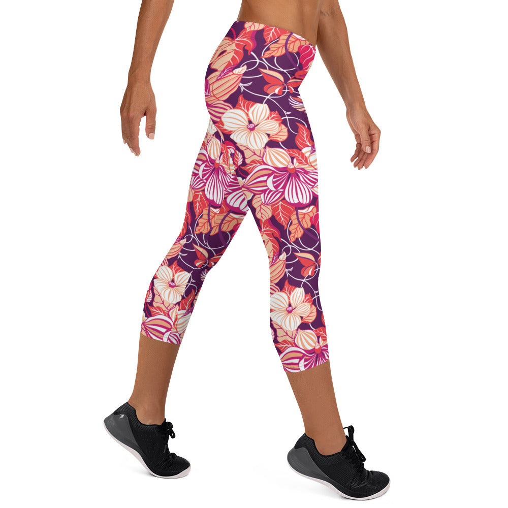 Mystic Petals Mid-Rise Capri Leggings