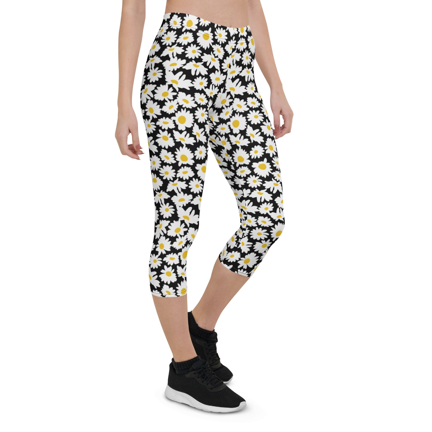 Floral Eclipse Black Mid-Rise Capri Leggings