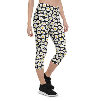 Floral Eclipse Black Mid-Rise Capri Leggings