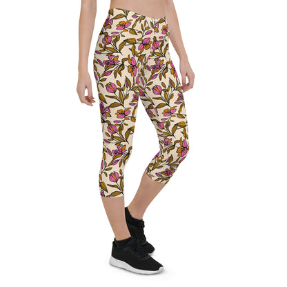 Whispering Petals Mid-Rise Capri Leggings