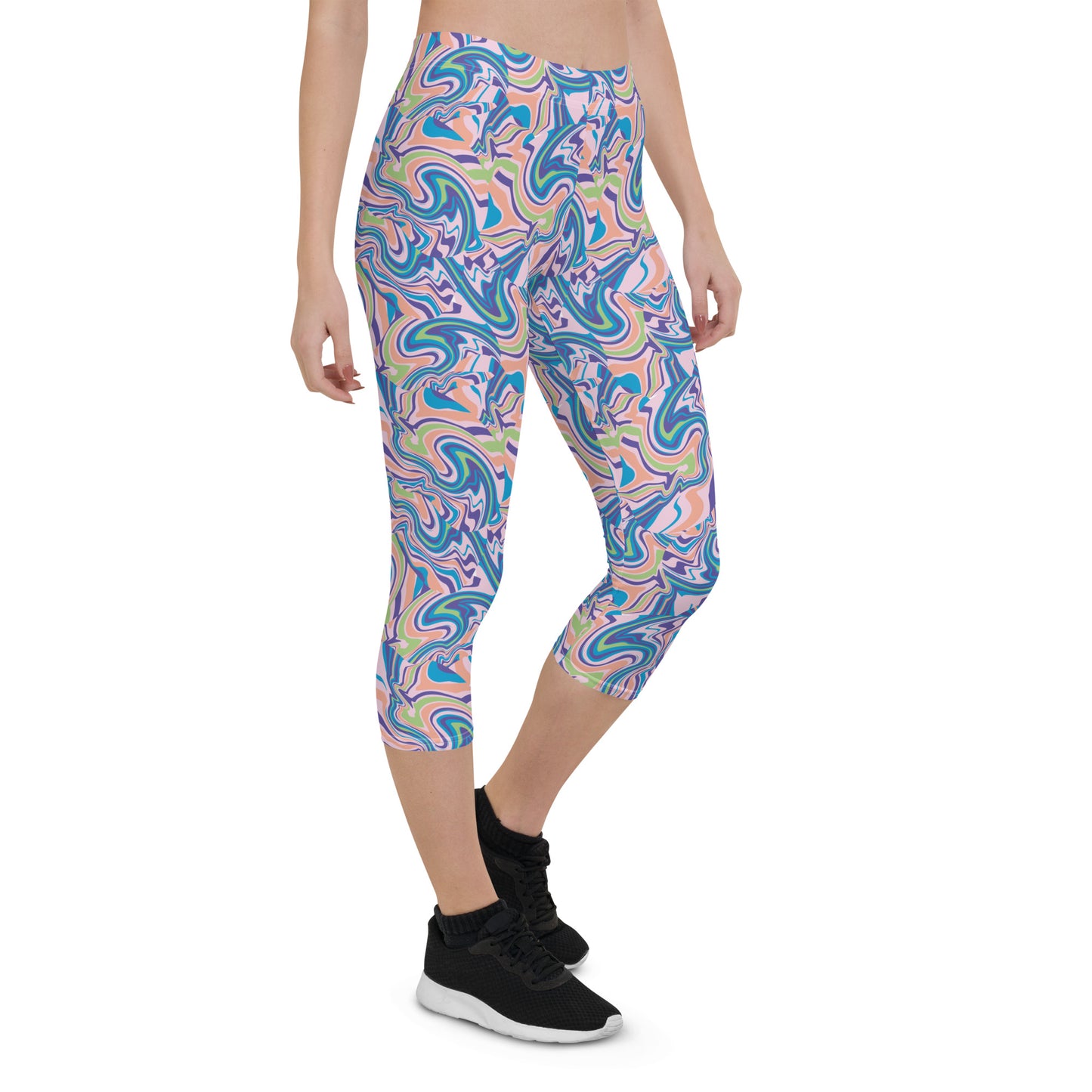 Marble Wave Mid-Rise Capri Leggings