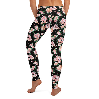 Floral Finesse Black Activewear Mid-Rise Leggings