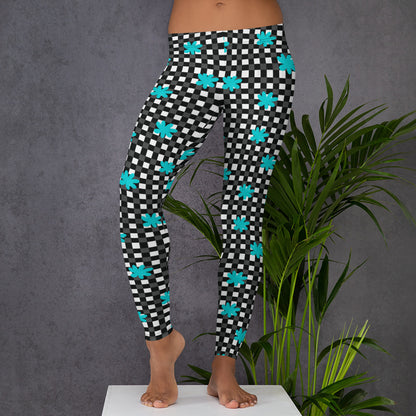 Blossom Grid Mid-Rise Leggings