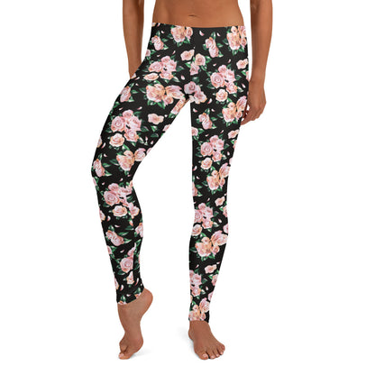 Floral Finesse Black Activewear Mid-Rise Leggings