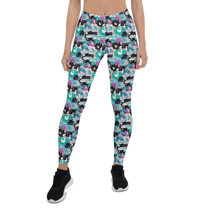 Azure Blossom Mid-Rise Leggings