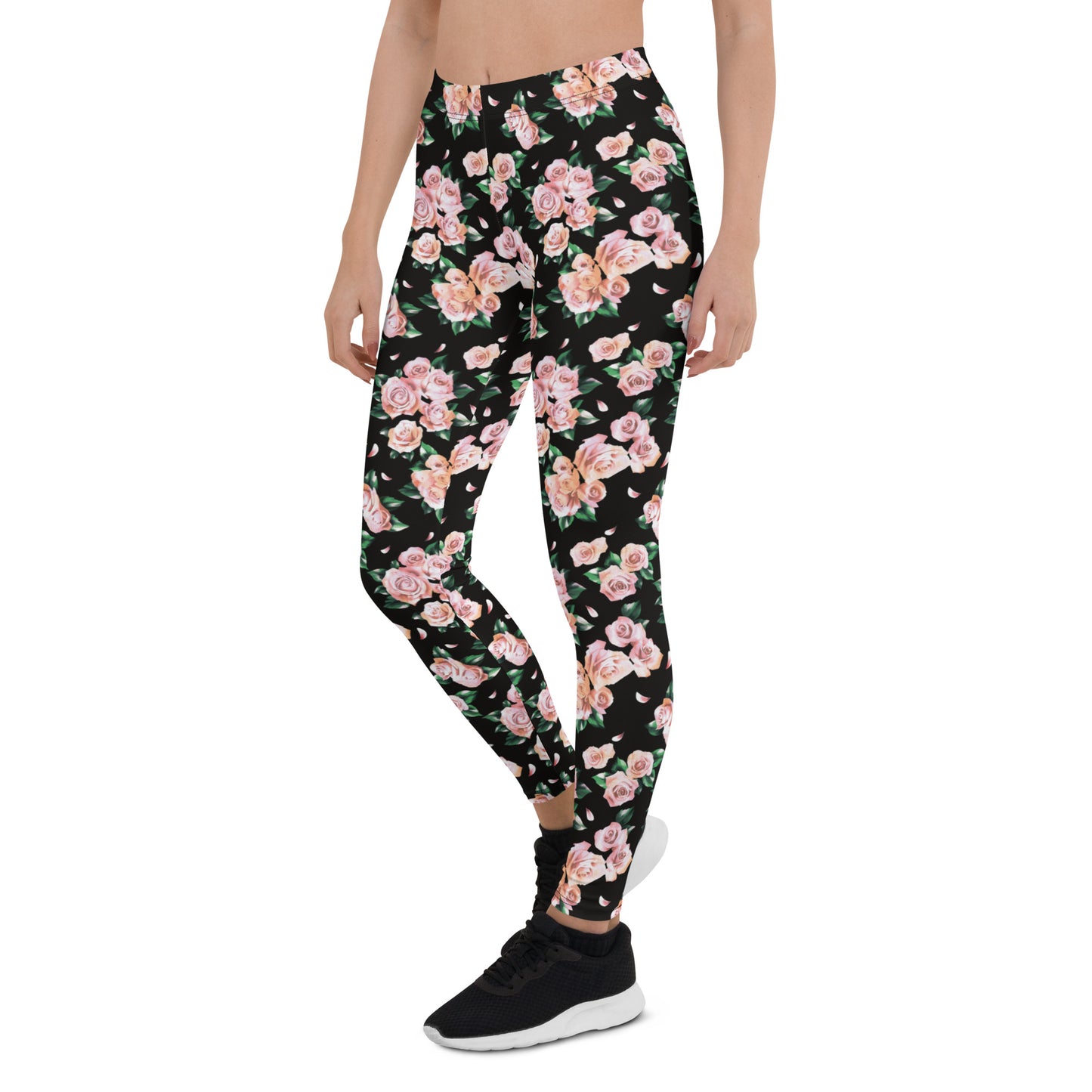 Floral Finesse Black Activewear Mid-Rise Leggings