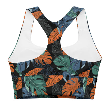 Multicolor Leaf Fusion Longline Sports Bra