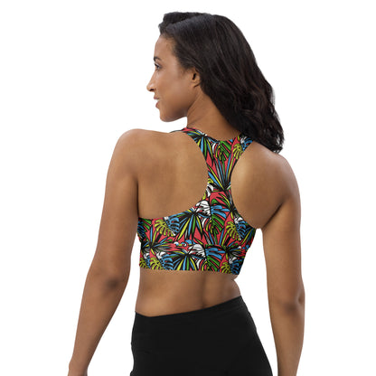 Multicolored Leafy Mix  Longline Sports Bra