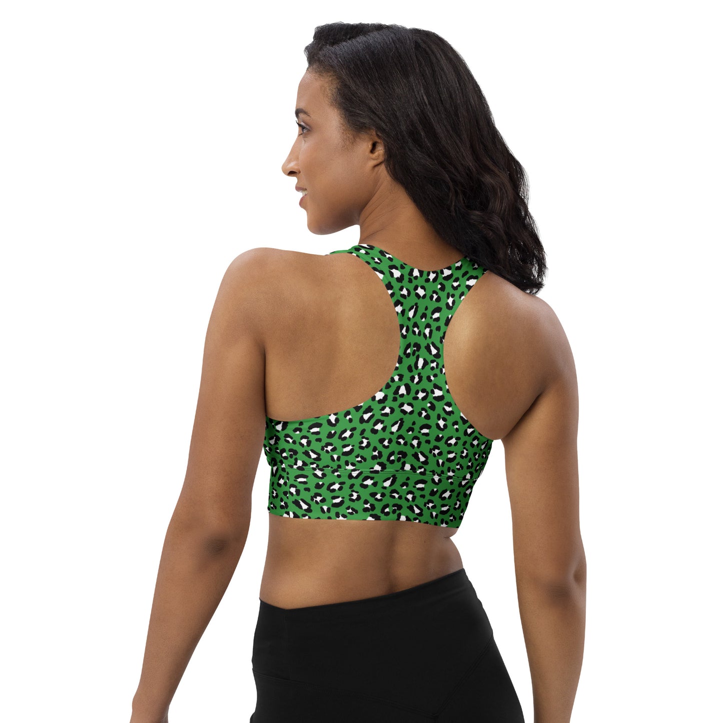 Green Leopard Longline Sports Bra