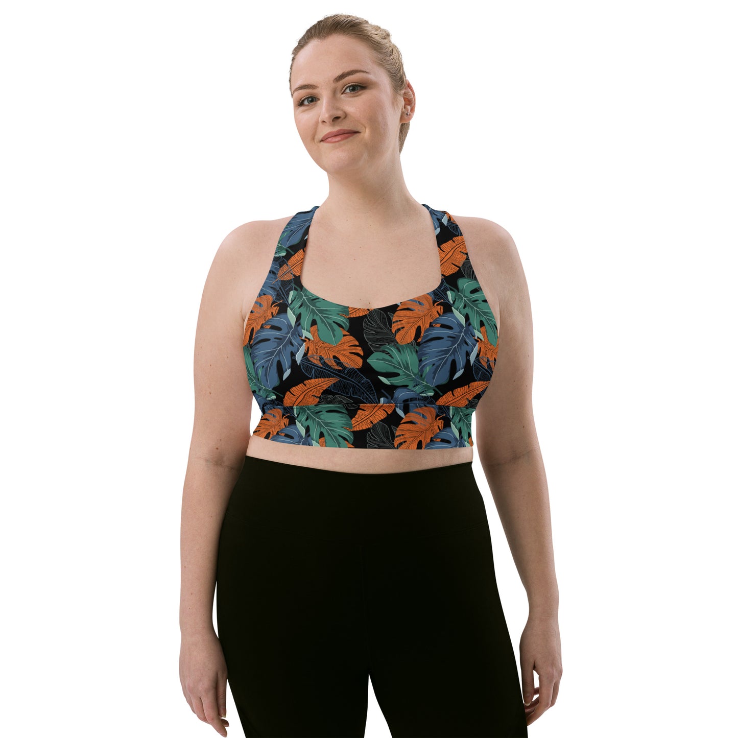 Multicolor Leaf Fusion Longline Sports Bra