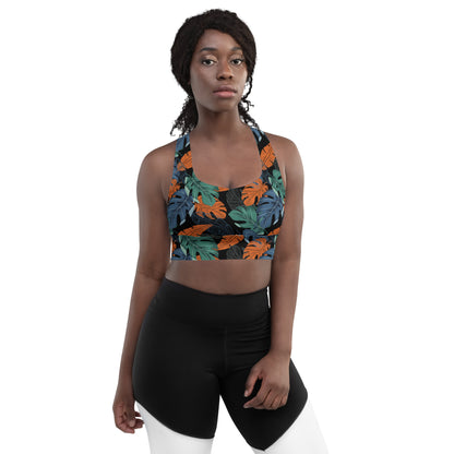 Multicolor Leaf Fusion Longline Sports Bra