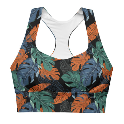 Multicolor Leaf Fusion Longline Sports Bra