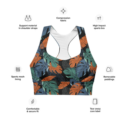 Multicolor Leaf Fusion Longline Sports Bra